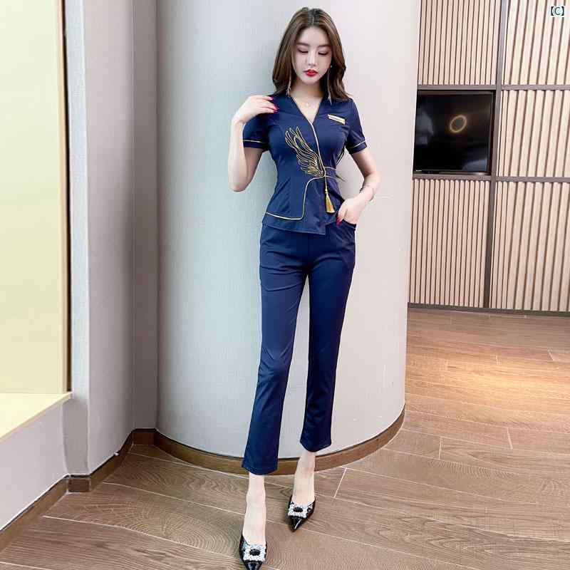 レディース　ドレス　タイト　スッキリ 秋 ナイトクラブ レディース ペディキュア フットバス 技術者 制服 チャイナ ドレス 2点セット プリント 作業着