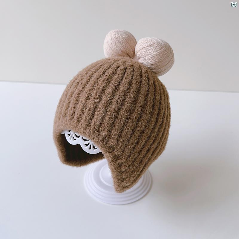 ベビー 帽子 秋冬 ウール ガールズ 子供 耳 ニット