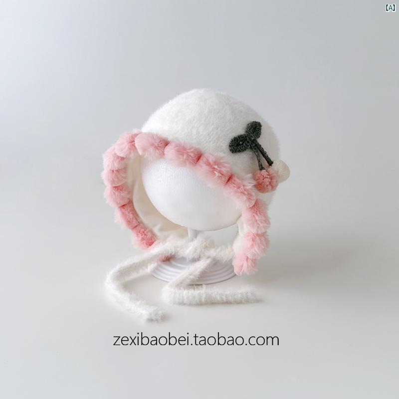 ベビー 帽子 秋冬 耳保護 プリンセス プルオーバー ガール 厚手 暖かい ニット
