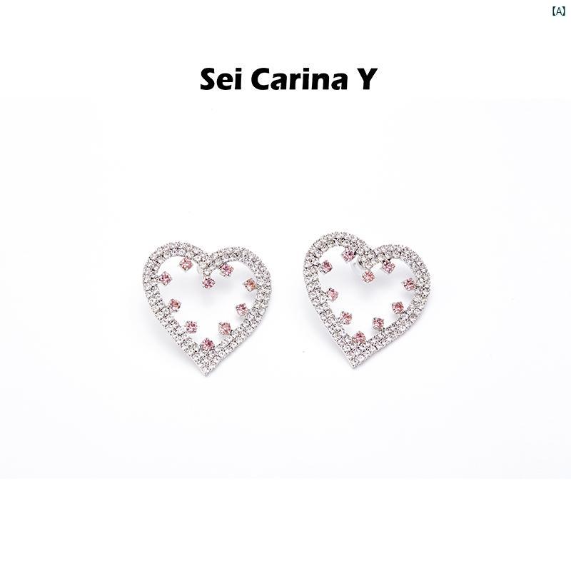 レディース　海外　ファッション　オシャレ　かわいい　個性的 シルバー 愛 小柄 ピンク イヤリング Yu Yue Huang Shengyi