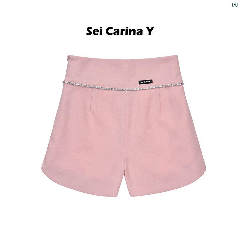 レディース 海外 ファッション オシャレ かわいい 個性的 チェーン ワイド ウエスト シンプル ショーツ 夏 カジュアル パンツ