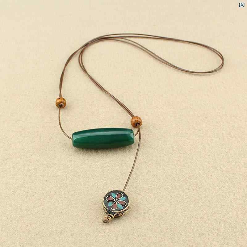 レディース　アクセサリー　ファッション　おしゃれ　上品　大人　レディース エスニック 瑪瑙 ビーズ ロング セーター チェーン 個性 シンプル レディース 調節可能 ネックレス コットン リネン 衣類 アクセサリー