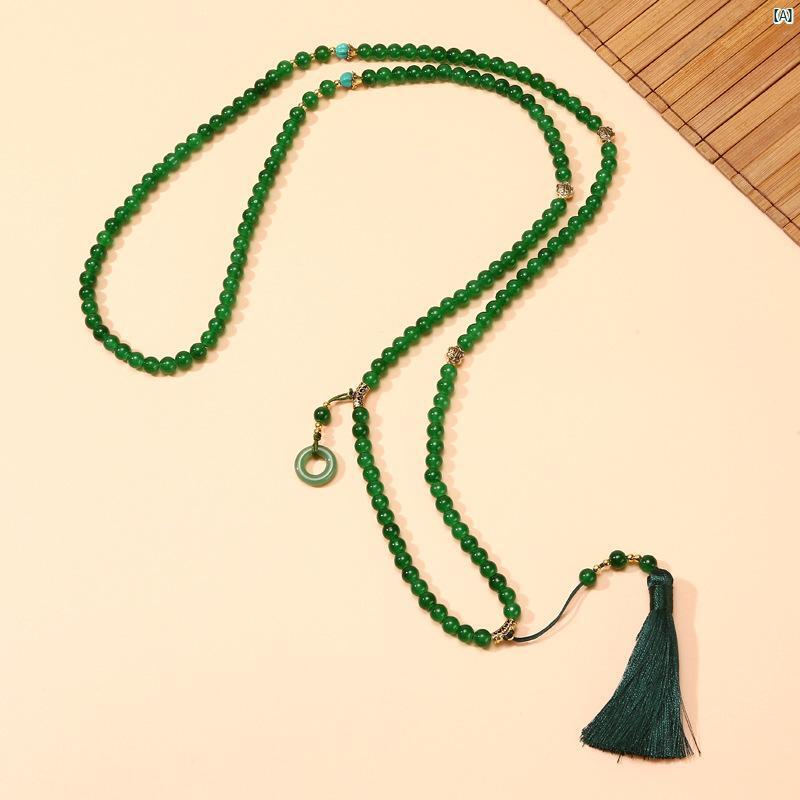 レディース　アクセサリー　ファッション　おしゃれ　上品　大人　レディース 中華風 レッド グリーン 瑪瑙 ビーズ レディース マルチ サークル クロス ボディ ネックレス エスニック ジュエリー ギフト ガールフレンド