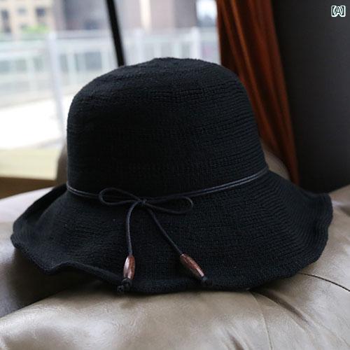 レディース　ファッション　おしゃれ　韓国　帽子 秋冬 バイザー 韓国 漁師 帽子 レディース コットン リネンニット 波状 エッジ 親子 折りたたみ バケット ハット