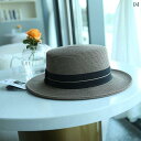 レディース ファッション おしゃれ 韓国 帽子 夏 平ら つば 麦わら 帽子 レディース レトロ フラット トップハット 顔 小柄 日焼け防止 男性用 日よけ(4)