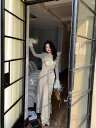 レディース ファッション オシャレ かわいい 綺麗 大人ファッション Y2K 個性的 海外風 Yunzhiyu 取り外し 可能 ダチョウ 羽 ストラップ ベルスリーブ カーディガン ドレス ニット ワイド レッグ パンツ
