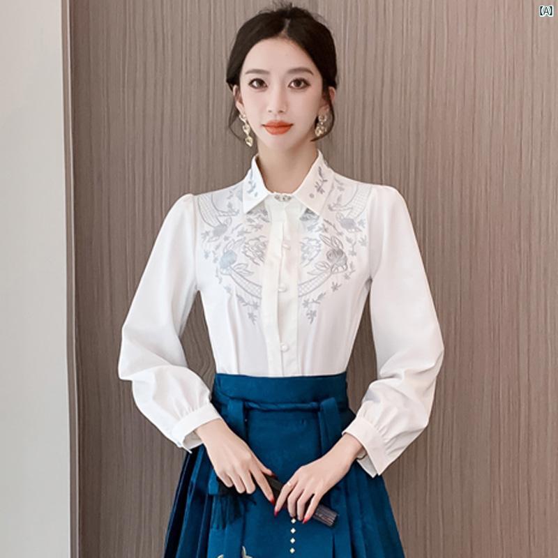 レディース　ファッション　ドレス　中華　中国 中華風 刺繍 トップス 伝統的 スカート 2点セット 高級 漢服 小柄 春 日常 仕事 着用 す
