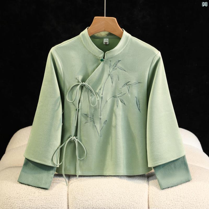 レディース　ファッション　ドレス　中華　中国 中華風 デイリー チャイナ ドレス 民族風 漢服 鹿革 ベルベット トップス スカート 2点セット 秋冬 ティー スーツ