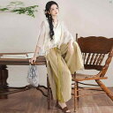レディース ファッション ドレス 中華 中国 日常 漢服 民族風 漢 レトロ ボタン 付き トップス 宋 ズボン スカート 中華風 唐 セットアップ可能 夏