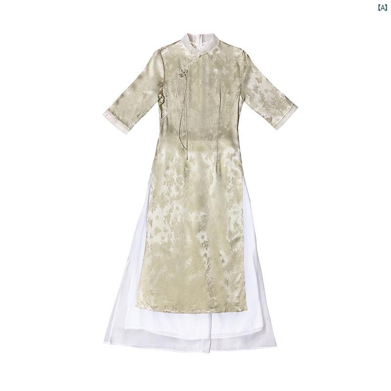 レディース ファッション ドレス 中華 中国 中華風 チャイナ ドレス レディース 漢服 ロング デイリー 唐装 ティー セットアップ可能 七分袖