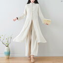 レディース ファッション ドレス 中華 中国 秋 コットン リネン 茶師服 中華風 ミドル丈 唐 セットアップ可能 トップス レトロ ルース 瞑想 在ホーム ウェア 漢服 レディース(4)