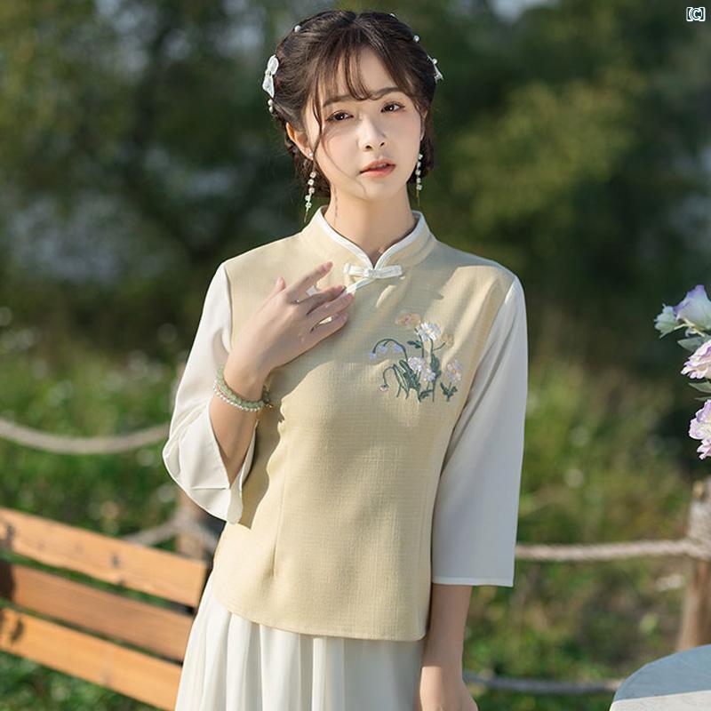 レディース ファッション ドレス 中華 中国 漢 民族 取り入れた 民族風 学生 服 チャイナ ドレス レトロ 茶 エレガント 大きいサイズ 唐服 日常 漢服 2点セット