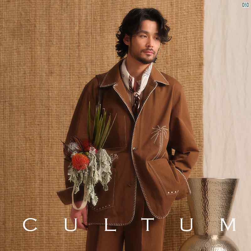 メンズ　メンズファッション　英国ファッション　オシャレ　大人　男性 裏地無し 男女同 型 コットン 柄 フレンチ 刺繍 ワークジャケット