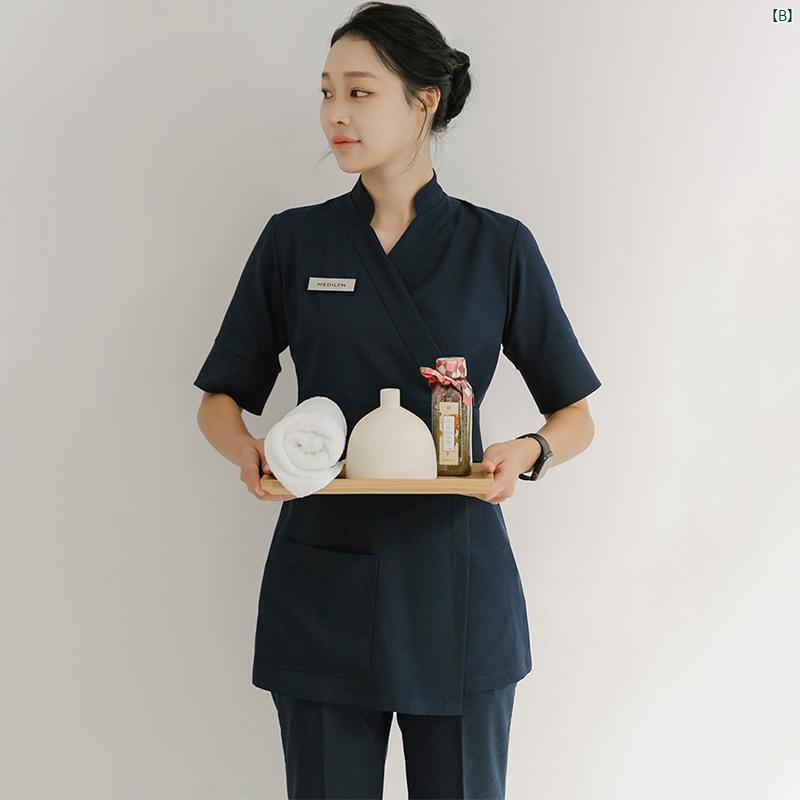 レディース　ユニフォーム　仕事着　レディース仕事ユニフォーム 美容 作業着 韓国 健康 フットマッサージ フットバス マッサージ 師 作業着 レディース 夏 薄手 半袖 エステサロン 美容師 オーバー オール パンツ