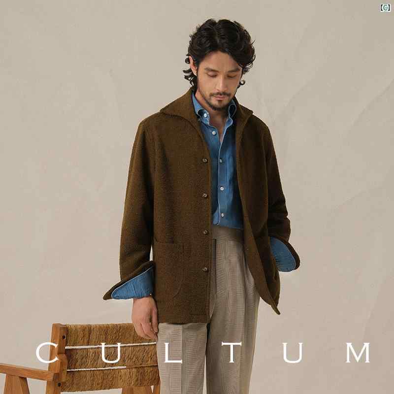 メンズ　メンズファッション　英国ファッション　オシャレ　大人　男性 ウール ヘビー グレーン ワン カラー 秋 アウター シャツ ジャケット 長袖 カジュアル パッチポケット トップス