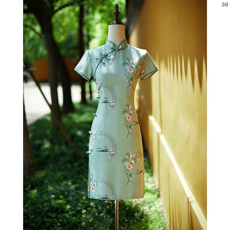 レディース　中華ドレス　中国ドレス　チャイナドレス　綺麗　オシャレ　パーティー　披露宴　上品 チャイナ ドレス レディース 夏 若々しい ハイエンド ガール 小柄 ライト グリーン