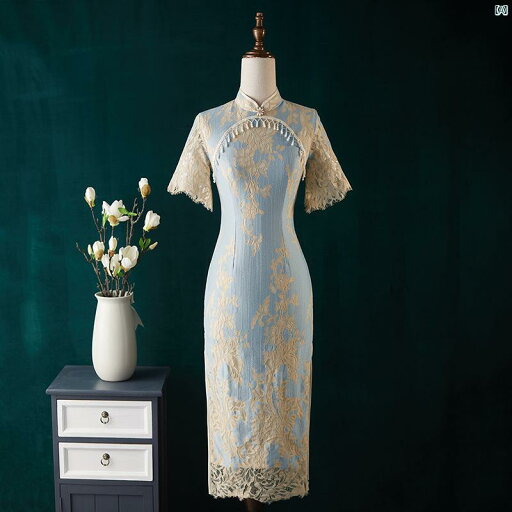 レディース 中華ドレス 中国ドレス チャイナドレス 綺麗 オシャレ パーティー 披露宴 上品 チャイナ ドレス レディース サマー ヤング ハイエンド ブルー レース ロング レディース 中華ドレス 中国ドレス チャイナドレス 綺麗 オシャレ パーティー 披露宴 上品 チャイナ ドレス レディース サマー ヤング ハイエンド ブルー レース ロング