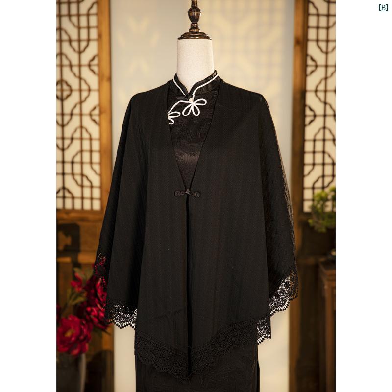 レディース　中華ドレス　中国ドレス　チャイナドレス　綺麗　オシャレ　パーティー　披露宴　上品 オフ ホワイト チャイナ ドレス ニットカーディガン ショール ジャケット上 着用 し ハイエンド 若々しい 外着用