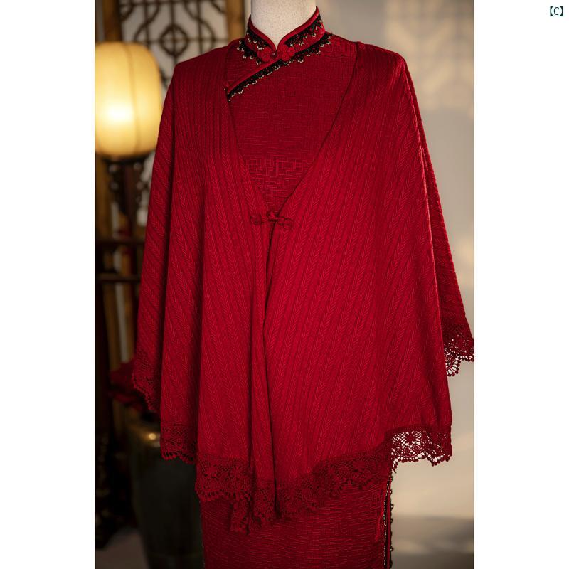 レディース　中華ドレス　中国ドレス　チャイナドレス　綺麗　オシャレ　パーティー　披露宴　上品 オフ ホワイト チャイナ ドレス ニットカーディガン ショール ジャケット上 着用 し ハイエンド 若々しい 外着用