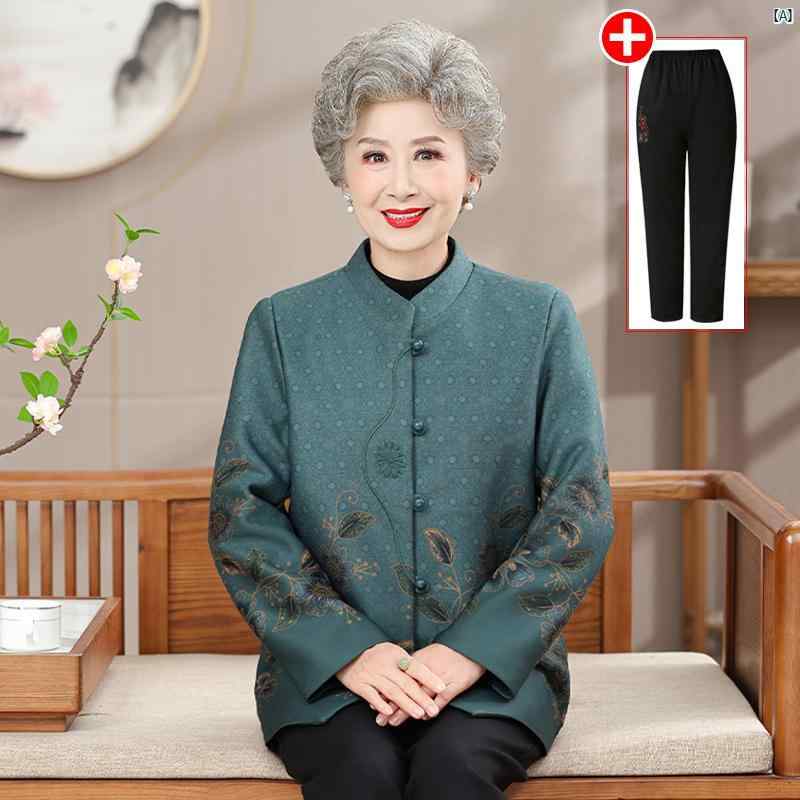 レディース ファッション 祖母 オシャレ 上着 おしゃれ 秋服おばあちゃん 春秋 大きいサイズ 6 XL トップス 妻 唐 セットアップ可能