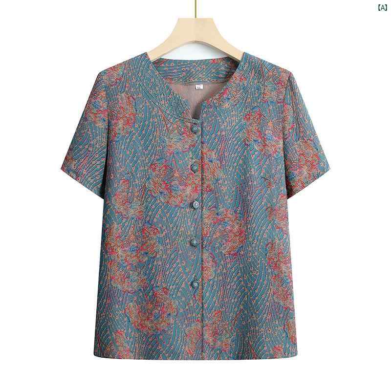 レディース ファッション 祖母 オシャレ シニア 夏服おばあちゃん 半袖 セットアップ可能 お母さん トップス 70歳 80歳 夏 シャツのサムネイル