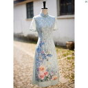 レディース 中華ドレス 中国ドレス チャイナドレス 綺麗 オシャレ パーティー 披露宴 上品 ブルー チャイナ ドレス 夏 少女 ハイエンド アオザイ 大きめ サイズ MM(4)