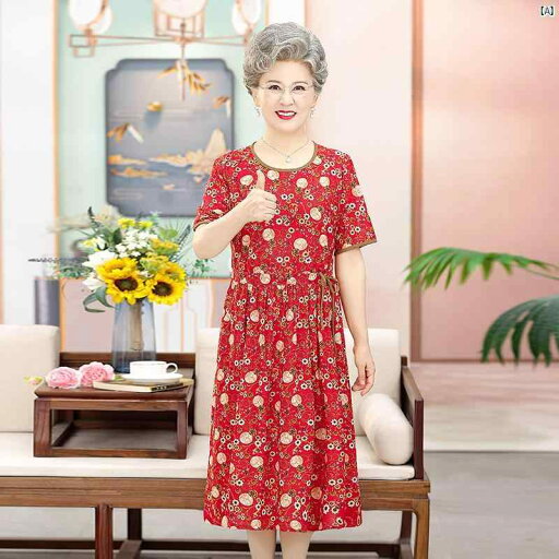 レディース ファッション 祖母 ママ オシャレ 上品 綺麗 サマー ドレスお母さん スカートおばあちゃん ドレス 丸首 半袖 ミモレ丈 高者用 膝丈 スカート レディース ファッション 祖母 ママ オシャレ 上品 綺麗 サマー ドレスお母さん スカートおばあちゃん ドレス 丸首 半袖 ミモレ丈 高者用 膝丈 スカート