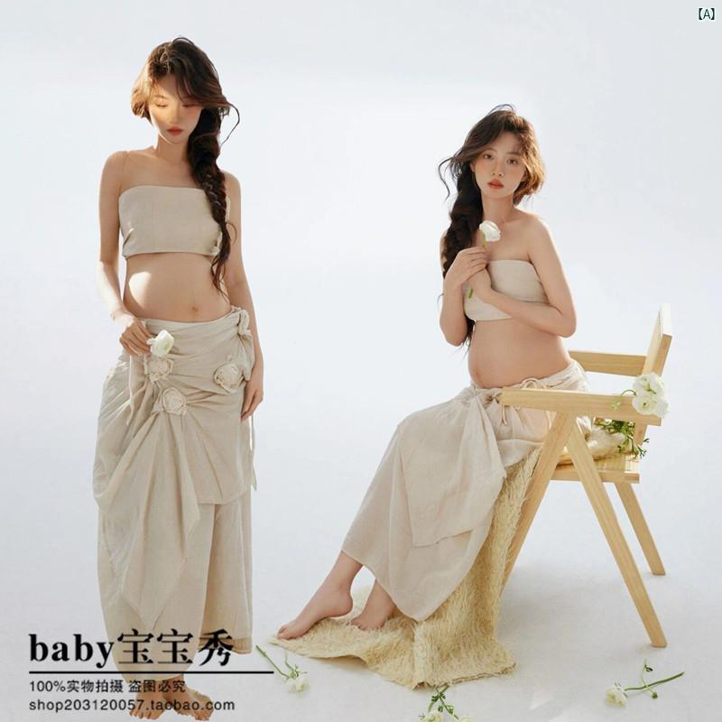 レディース 写真 スタジオ 妊婦 撮影 服 フェアリー 雰囲気 花 スカート 妊娠中お母さん