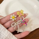 レディース アクセサリー ファッション おしゃれ 韓国 イヤリング 耳 ガールズ非対称 フラワー パールイヤリング カラフル ビーズ イヤリング 夏 海辺 休暇 蝶