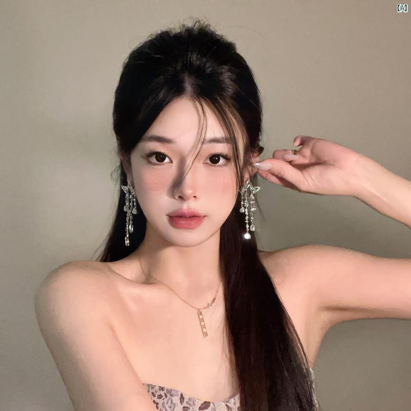 レディース アクセサリー スター タッセル イヤリング ユニーク ハイエンド フル ジルコン ロング クリスタル