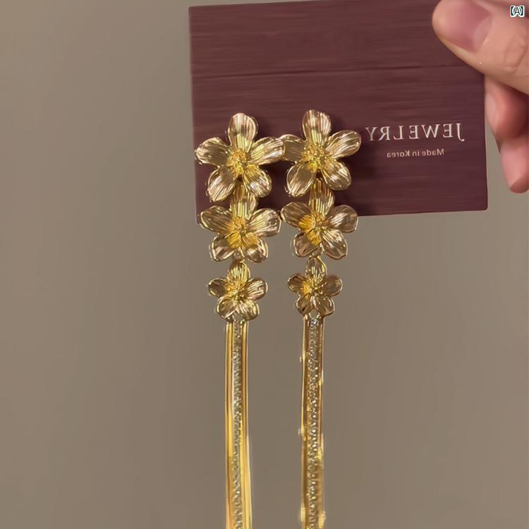 レディースファッション アクセサリー 綺麗 上品 海外 Xia Ye Zhiyu ゴールデンフラワー タッセル イヤリング レディース ハイエンド サマー
