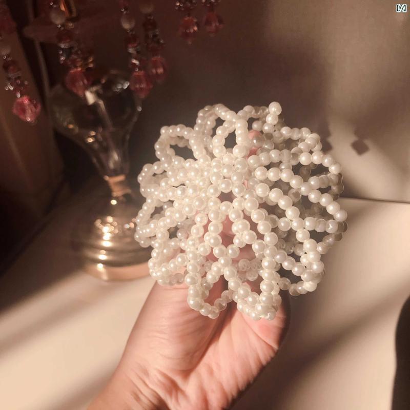 レディースファッション アクセサリー 綺麗 上品 海外 韓服 アクセサリー レトロ パール ヘア ネット レディース ダンス バッグ ヘッド フラワーボール 固定 ヘアピン