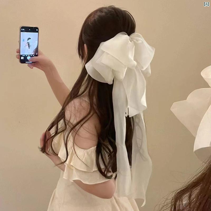 レディースファッション アクセサリー 綺麗 上品 海外 プリンセス オンザ ラン スーパー フェアリー ビッグ リボン ヘッド ピース スプリング クリップ後頭部 ロング ストリーマー ヘアピン ヘア アクセサリー