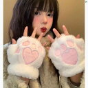 レディースファッション ファッション小物 オシャレ 冬用 かわいい クマ 足 猫 爪 ぬいぐるみ 手袋 ベルベット 厚手 保温性 ハーフフィンガー 耐寒性 露出 指 タッチ スクリーン 学生用