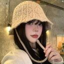 レディースファッション ファッション小物 オシャレ 秋冬 韓国 ストラップ 付き フィッシャーマン ハット 顔 見せる 小柄 バケット レトロ 大きい頭囲 ニット ウール