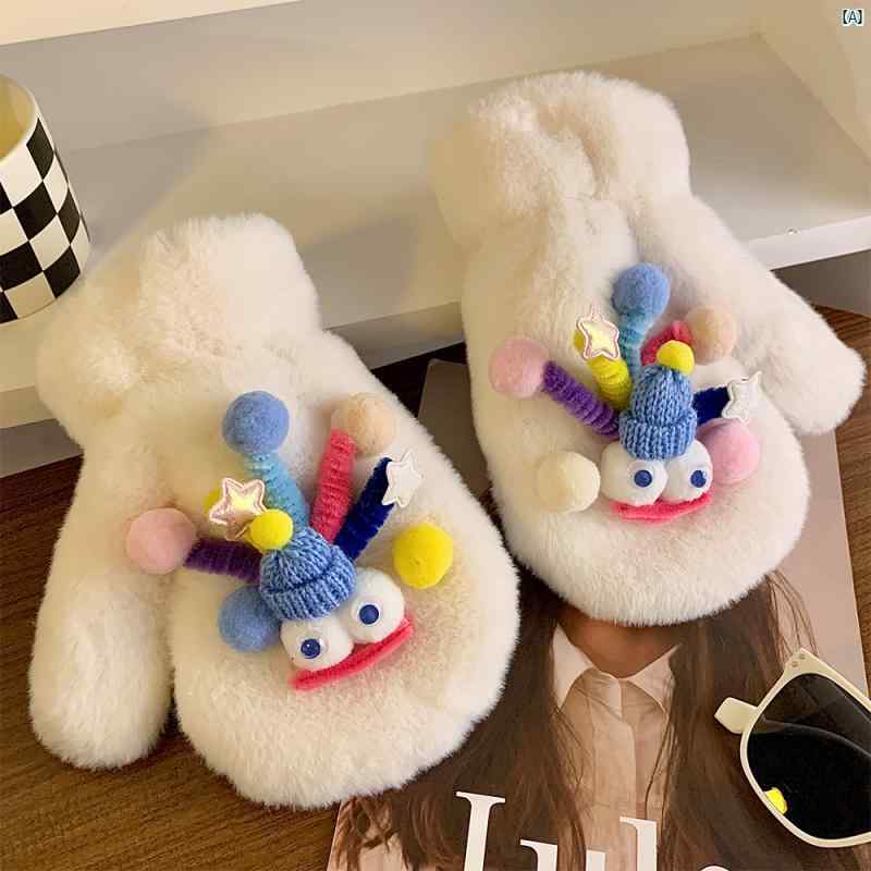 レディースファッション　ファッション小物　オシャレ 可愛くて 面 ホワイトくて 醜くて かわいい 冬 手袋 ベルベット 厚く サイクリング用 暖かい 防寒 ホルターネック ミトン 学生