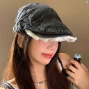 レディースファッション ファッション小物 オシャレ ウォッシュドデニム レース フォワード ハット 夏 レトロ 古風 ビッグ ヘッド ベレー 帽 顔 見せ リトル ペインター