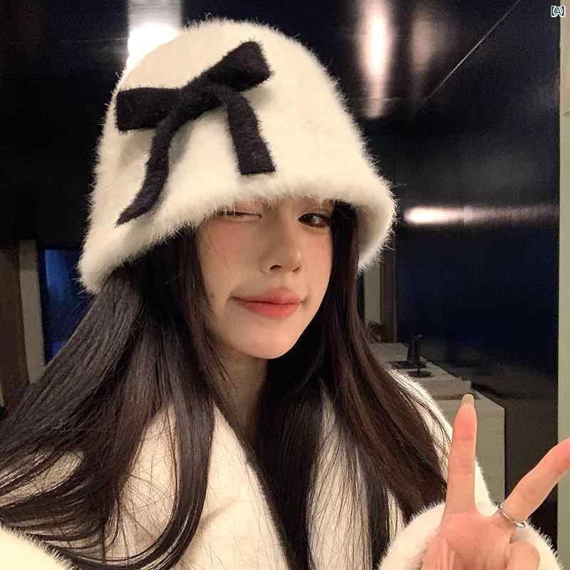 レディースファッション　ファッション小物　オシャレ 秋冬 ウサギ 毛皮 バケット ハット 韓国 大きい頭囲 顔 出す 小柄 帽子 暖かい