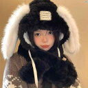 レディースファッション ファッション小物 オシャレ かわいい ウサギ 耳 帽子 スカーフ オール イン ワン 冬 韓国 顔 明らか 小柄 ぬいぐるみ 厚手 耳保護