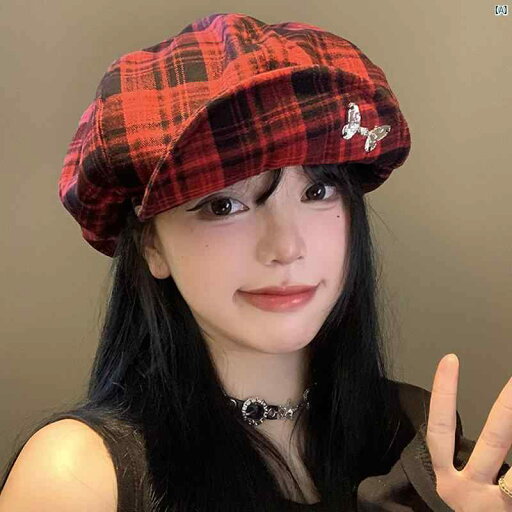 レディース ファッション 小物 ファッションアイテム レッド チェック柄 クラウド ベレー 帽 レディース 春秋 韓国 大きい 頭囲 八角形 帽子 顔 小柄 画家帽子 レディース ファッション 小物 ファッションアイテム レッド チェック柄 クラウド ベレー 帽 レディース 春秋 韓国 大きい 頭囲 八角形 帽子 顔 小柄 画家帽子