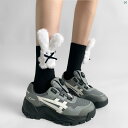 レディース ファッション ストッキング オシャレ 靴下 足元 夜間 指導 室 秋冬 レディース かわいい ソックス ミドル 立体 ぬいぐるみ ウサギ リボン ブラック パイル ストッキング