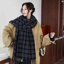 レディース ファッション ストッキング オシャレ 靴下 足元 韓国 秋冬 ストライプチェック柄 スカーフ レディース レトロ 暖かい カップル タッセル ショール 厚手