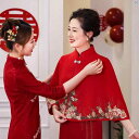 レディース 中華ドレス 中国ドレス チャイナドレス 綺麗 オシャレ パーティー 披露宴 上品 大きい レッド チャイナ ショール 秋冬 結婚式 マント 義母 お祝い 牡丹