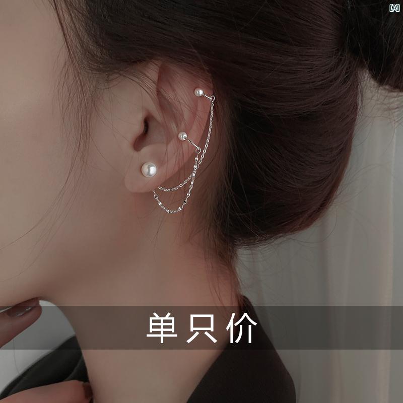 レディース アクセサリー ファッション おしゃれ 韓国 上品 綺麗 シンプル ミス スターリングシルバー パール チェーン イヤリング イヤー クリップ 耳骨