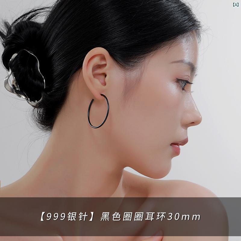 レディース アクセサリー ファッション おしゃれ 韓国 上品 綺麗 シンプル Z シルバー ブラック プレーン フープイヤリング シンプル エレガント イヤリング ホット