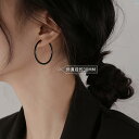 レディース アクセサリー ファッション おしゃれ 韓国 上品 綺麗 シンプル ミス ブラック ビッグ イヤリング フープイヤリング 韓国 スターリングシルバー
