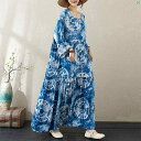レディース ファッション シンプル オシャレ かわいい 薄手 花柄 太い mm ラウンドネック タイダイ柄 ブルー 長袖 スリム ケーキ スカート 大きい 裾 Aラインイン(4)