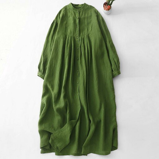 レディース ファッション シンプル オシャレ リネン グリーン ダーク カラー 長袖 ドレス レディース 初秋 芸術的 ローブ スカート 無地 レディース ファッション シンプル オシャレ リネン グリーン ダーク カラー 長袖 ドレス レディース 初秋 芸術的 ローブ スカート 無地