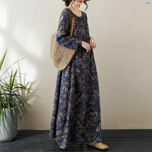 レディース ファッション シンプル オシャレ ラウンドネック プリーツ リラックス スカート 長袖 マキシ ドレス ホリデー 花柄 レディース ファッション シンプル オシャレ ラウンドネック プリーツ リラックス スカート 長袖 マキシ ドレス ホリデー 花柄
