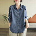 レディース ファッション オシャレ シンプル 文学 レトロ ゆったり 大きいサイズ テンセルデニム レディースシャツ 秋 ドレープ カジュアル スリム トップ